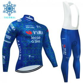 Set Fietsshirt Lange Mouw + Lange Koersbroek 2024 Jumbo-Visma Lease A Bike Winter Thermal Fleece Blauw